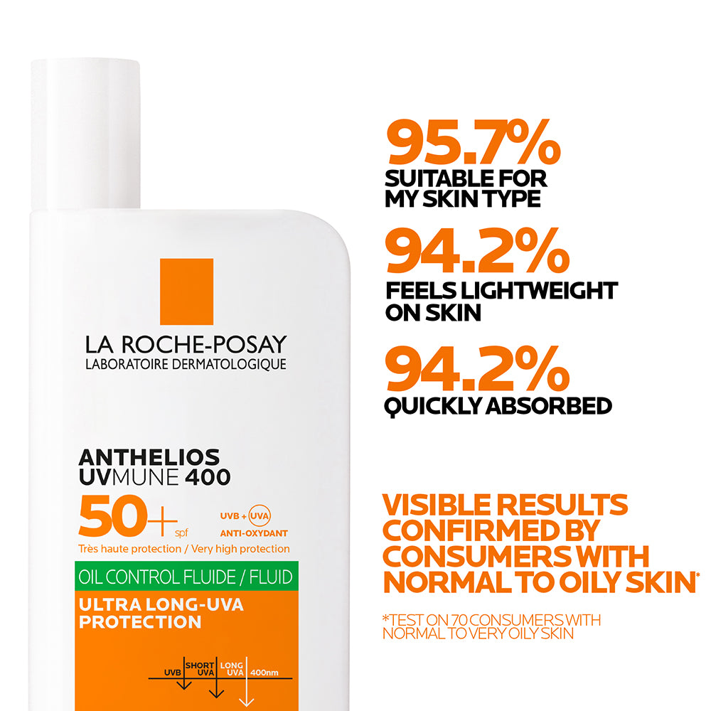 La Roche-Posay Anthelios UVMune 400 Oil Control Invisible Fluid Sunscreen SPF 50+ for Oily Skin 50ml