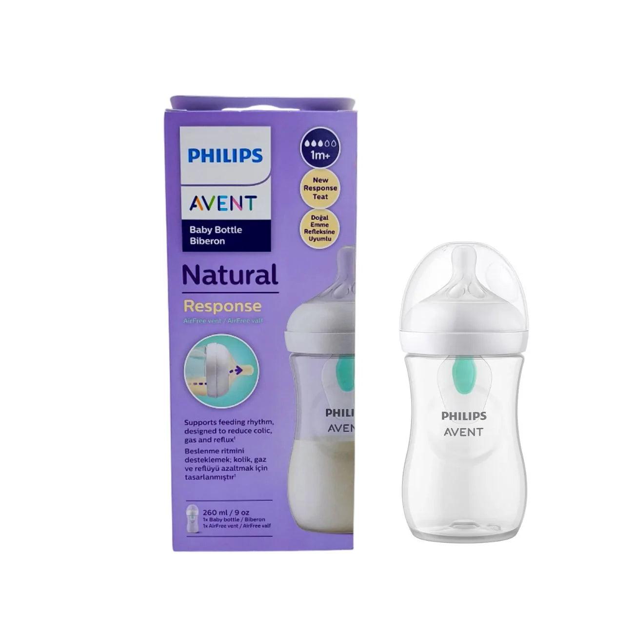 Avent Natural Response with Airfree vent baby bottle 1m+ 260ml